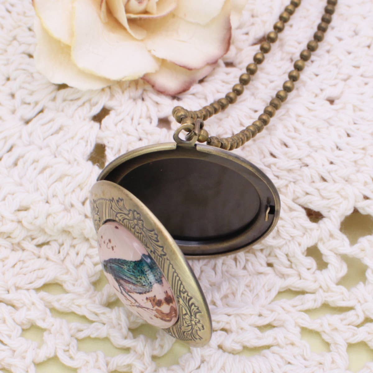 Vintage Bird Gold Locket Necklace