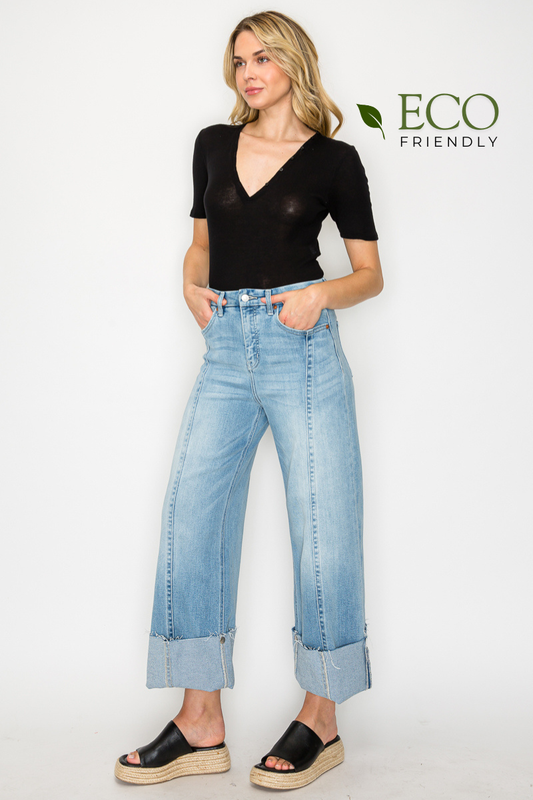 So Snappy Wide Leg Snap Cuff Jeans