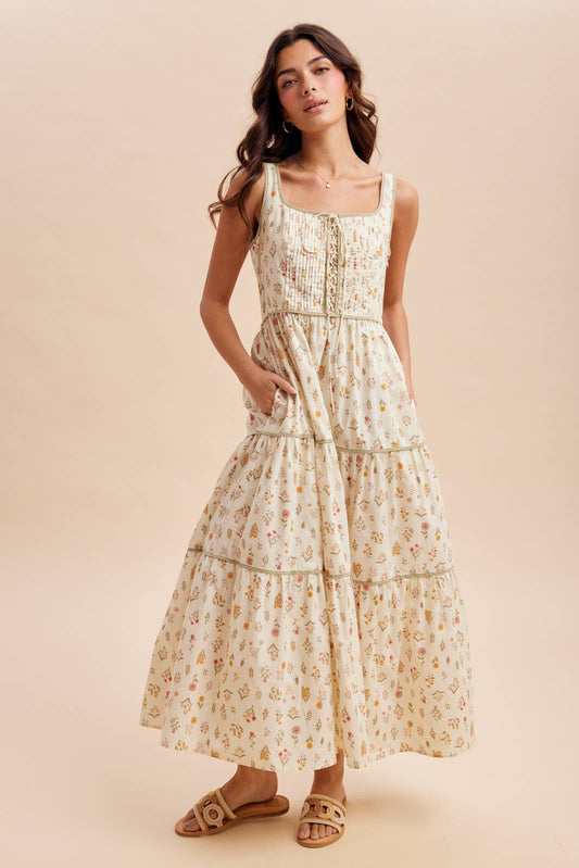 Poppy Fields Cotton Lace-Up Dress