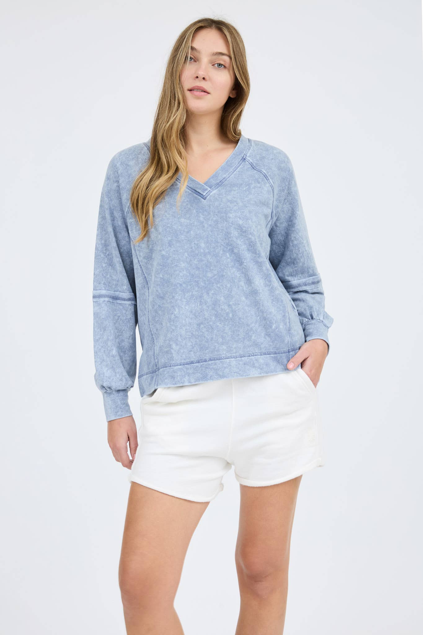 Perfect Place (Indigo) Min Wash VNeck Top