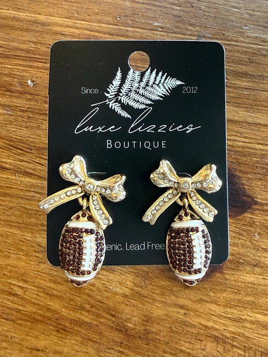 Blinged Bow & Football Earrings