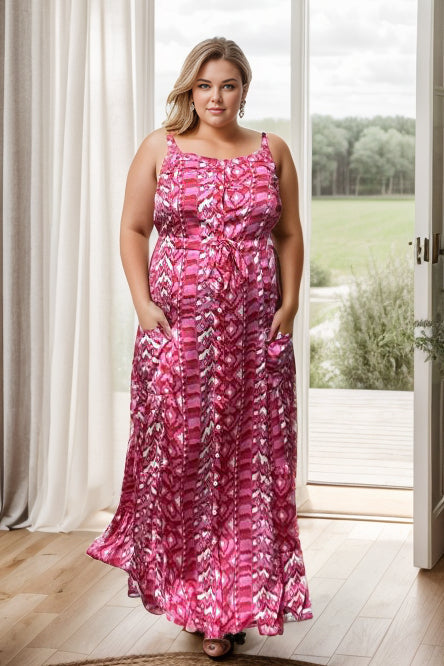 Abby Road (Hot Pink) Print Maxi Dress