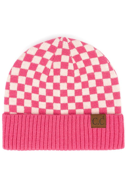 C.C. (Pink) Checkered Pattern Beanie