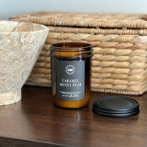 1803 Candles: Caramel Honey Pear Amber Collection 14oz. Jar Candle