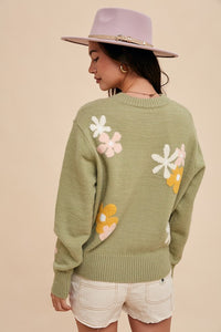On That Note (Sage) Floral Sweater