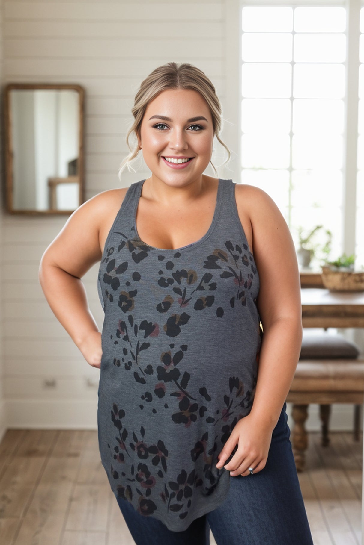 (Preorder) Floral Shadows Tank Top, Grey (S-3XL)