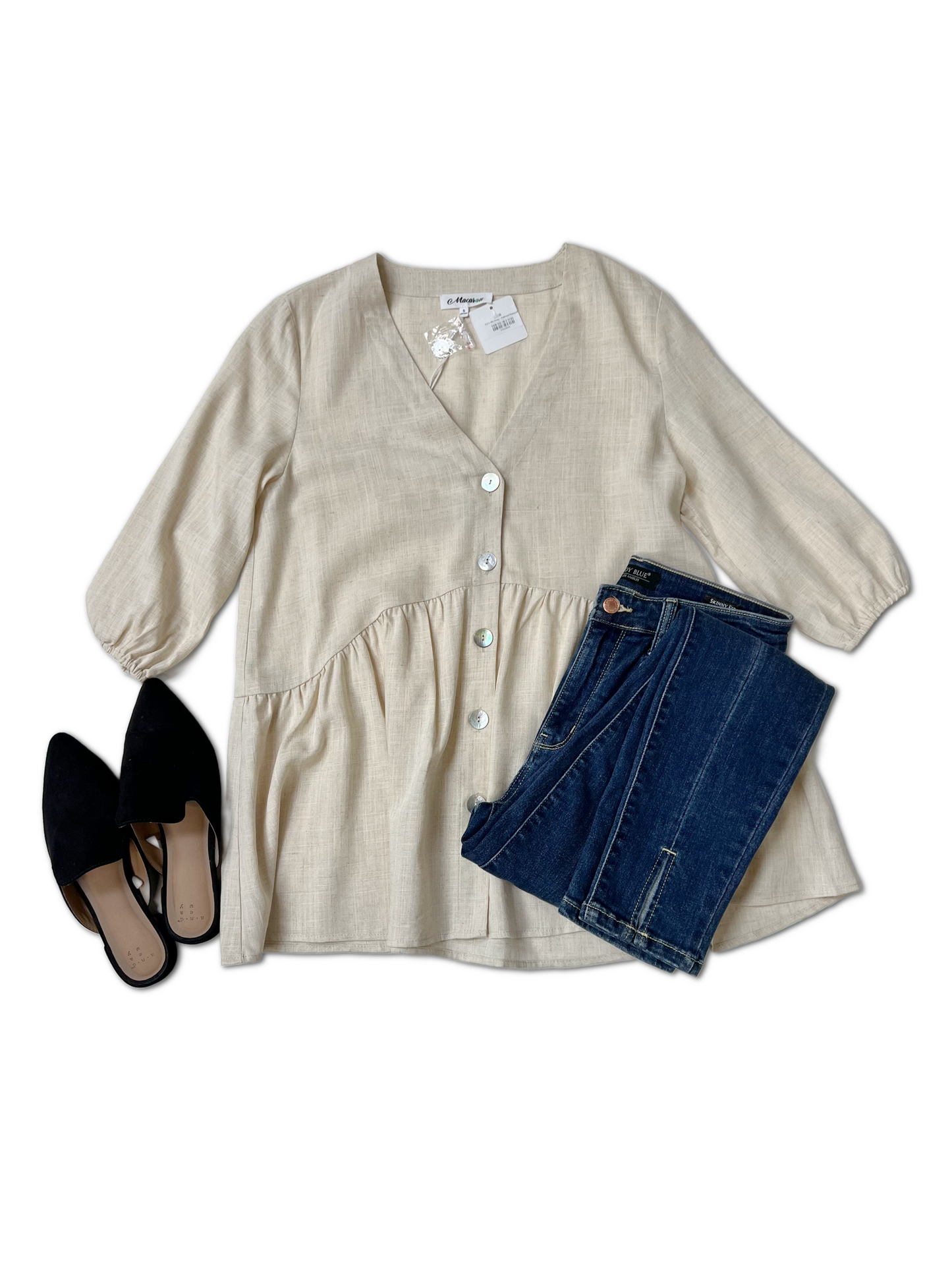 (Preorder) Carry Me Away Babydoll Blouse, Oatmeal (S-L)