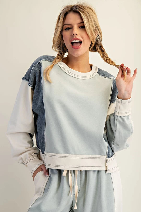 Sideline Sweetie (Sage) Denim Accent Top