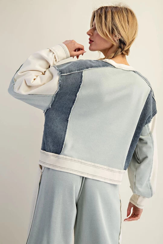 Sideline Sweetie (Sage) Denim Accent Top