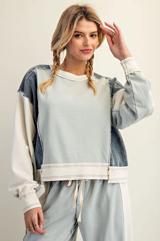 Sideline Sweetie (Sage) Denim Accent Top