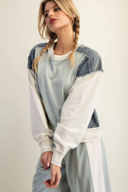 Sideline Sweetie (Sage) Denim Accent Top