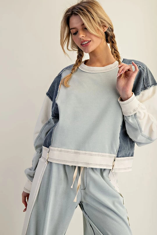 Sideline Sweetie (Sage) Denim Accent Top