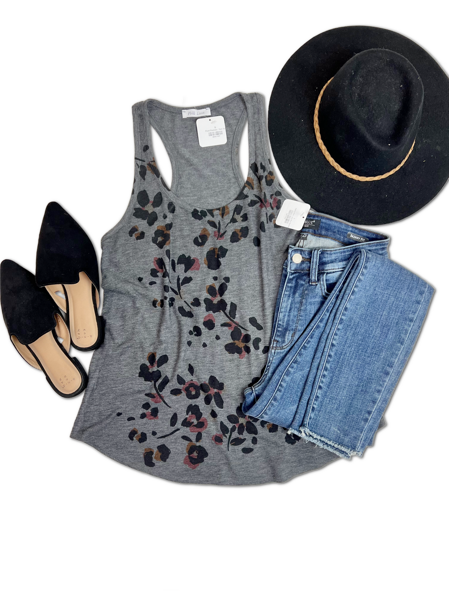 (Preorder) Floral Shadows Tank Top, Grey (S-3XL)