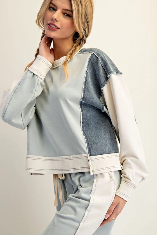 Sideline Sweetie (Sage) Denim Accent Top