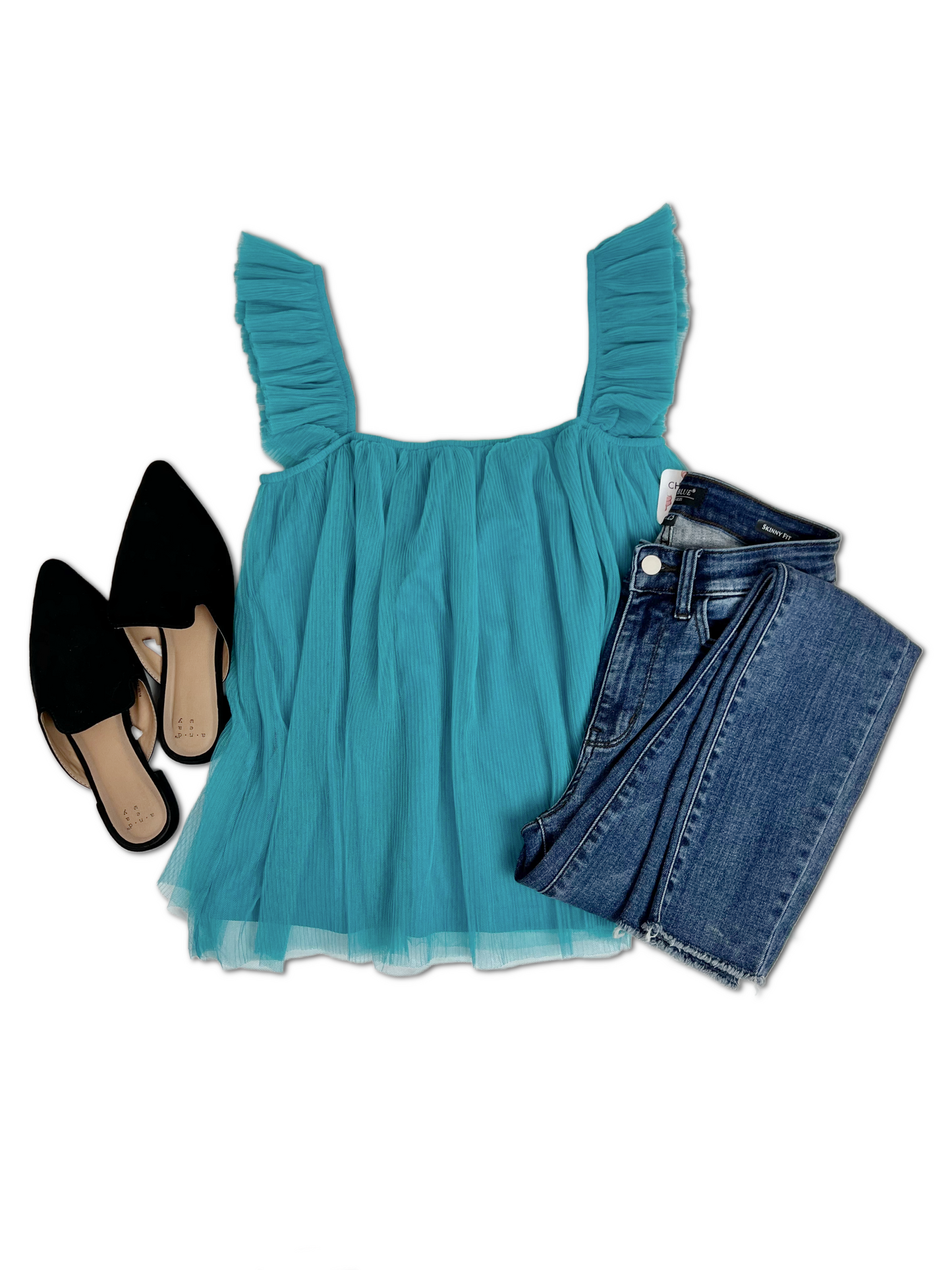 (Preorder) Tulle-ing Around Sleeveless Top, Teal (S-3XL)