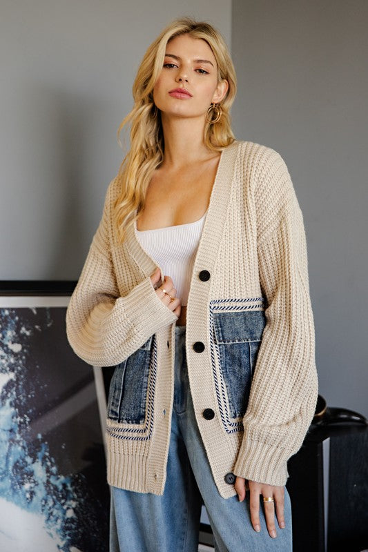 Strong Hold Denim Pocket Cardigan