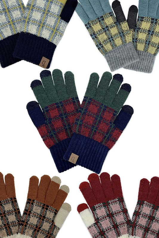 Plaid Knit Smart Touch Gloves