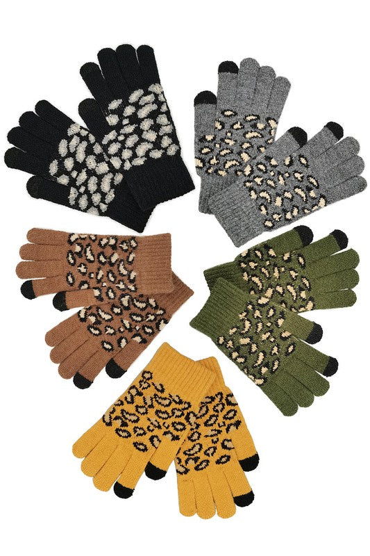 Leopard Knit Smart Touch Gloves