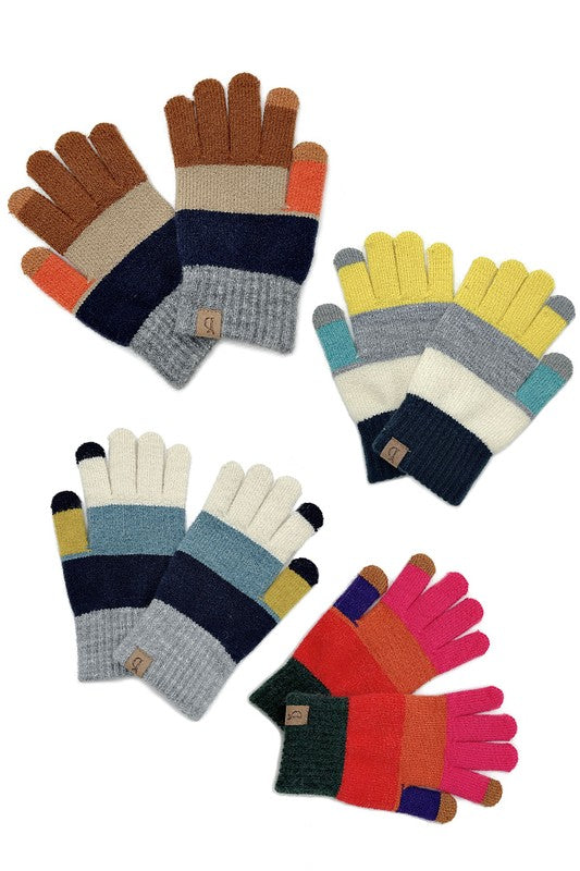 Color Block Knit Smart Touch Gloves