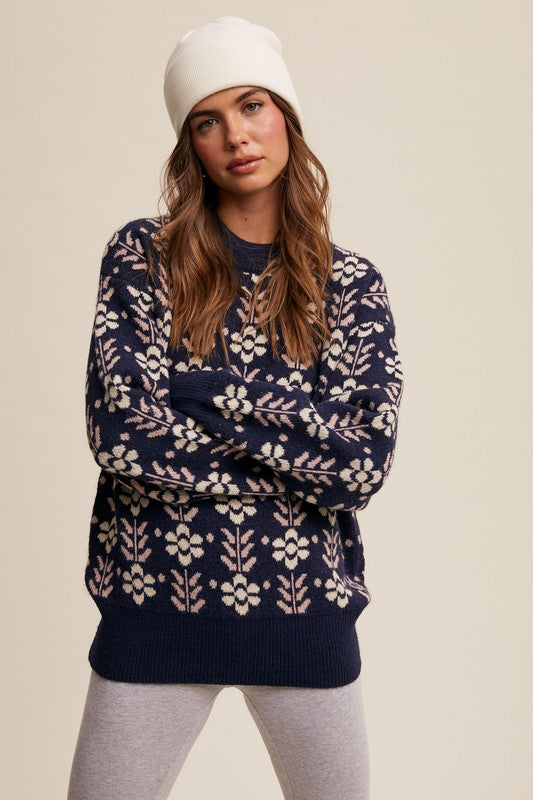 Vintage Appeal (Navy) Floral Sweater