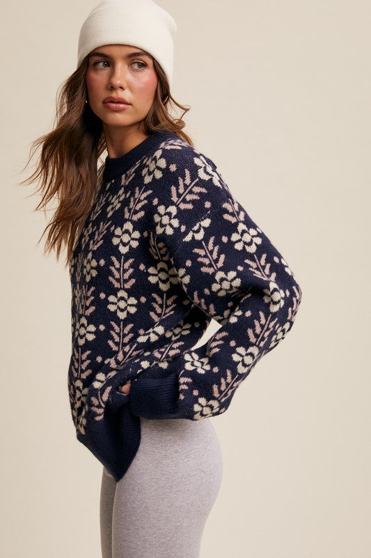 Vintage Appeal (Navy) Floral Sweater