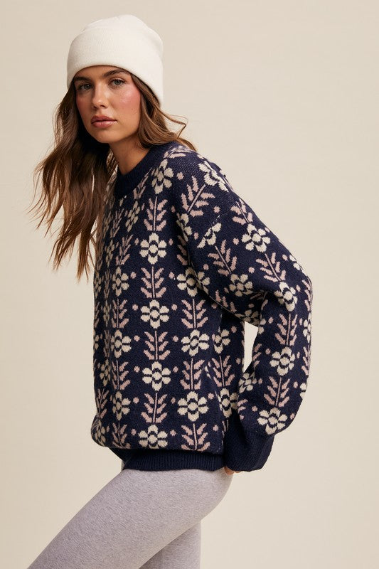 Vintage Appeal (Navy) Floral Sweater