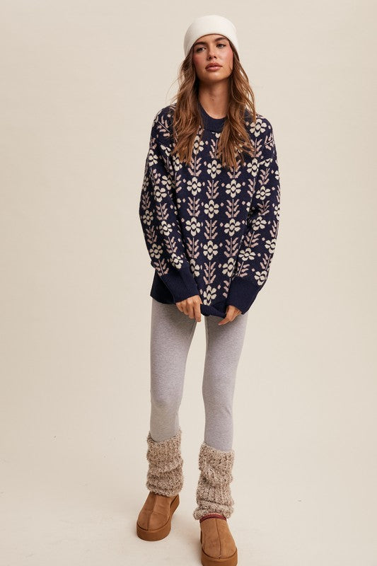 Vintage Appeal (Navy) Floral Sweater