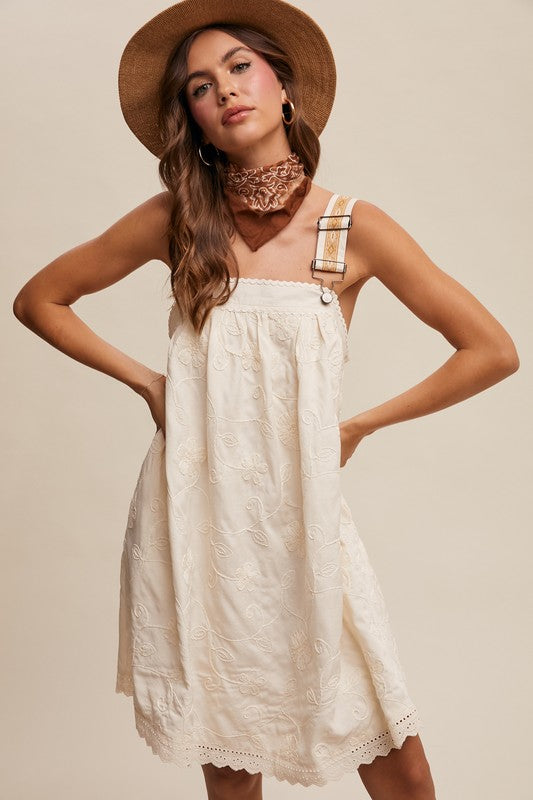 Turn A Page Embroidered Overall Dress