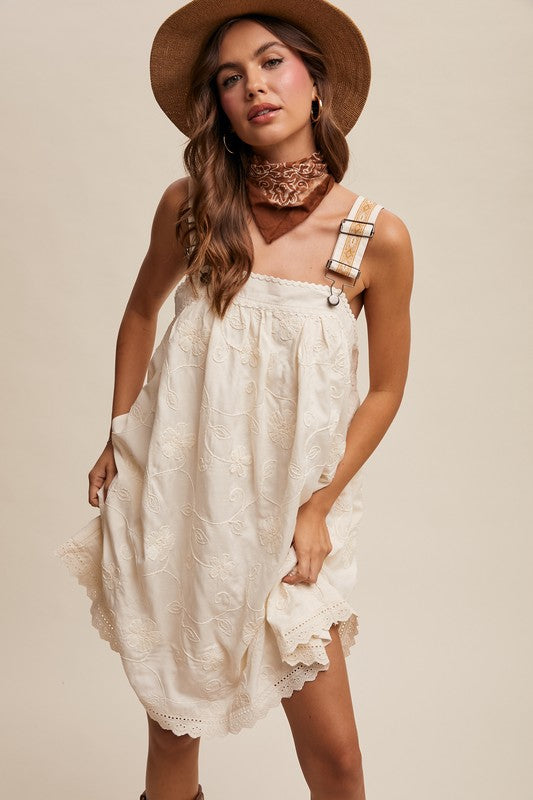 Turn A Page Embroidered Overall Dress