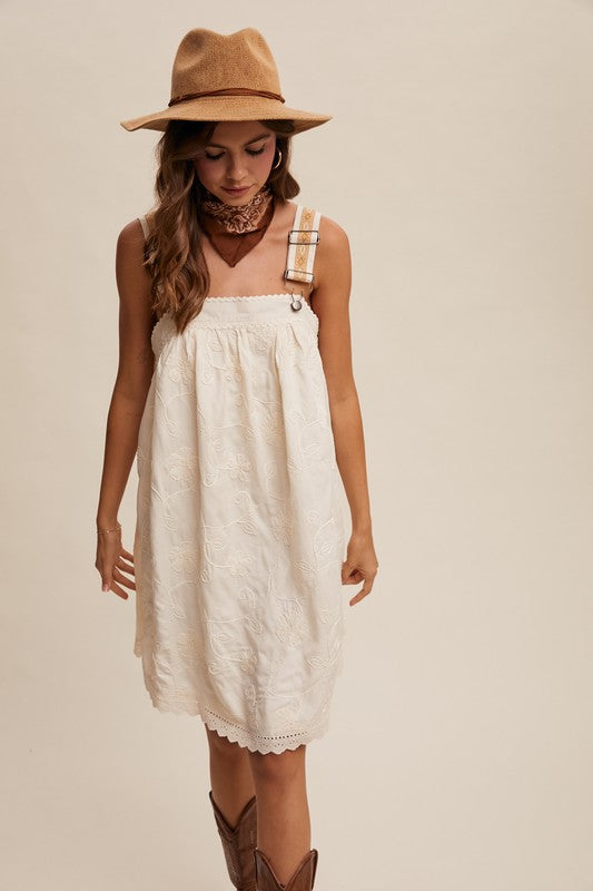 Turn A Page Embroidered Overall Dress