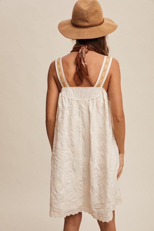 Turn A Page Embroidered Overall Dress