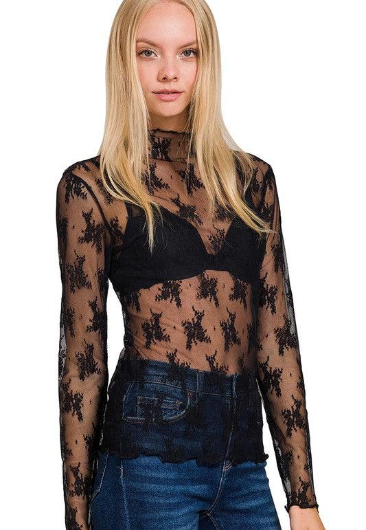 Hard To Get (Black) Floral Lace Mesh Top