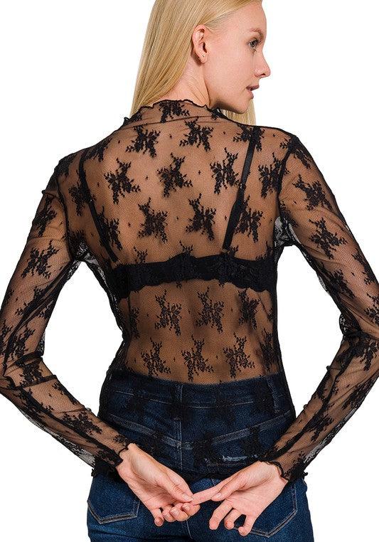 Hard To Get (Black) Floral Lace Mesh Top