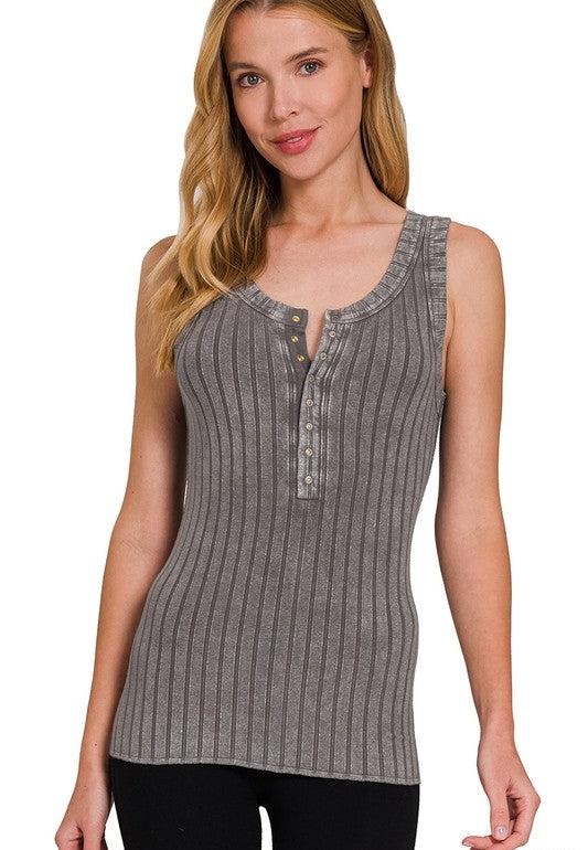 Subtle Hint (Grey) Ribbed Henley Tank