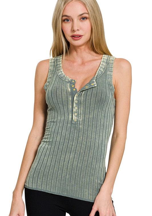 Subtle Hint (Jade) Ribbed Henley Tank