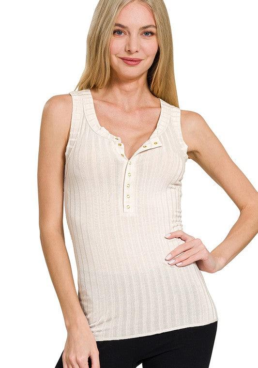 Subtle Hint (Beige) Ribbed Henley Tank