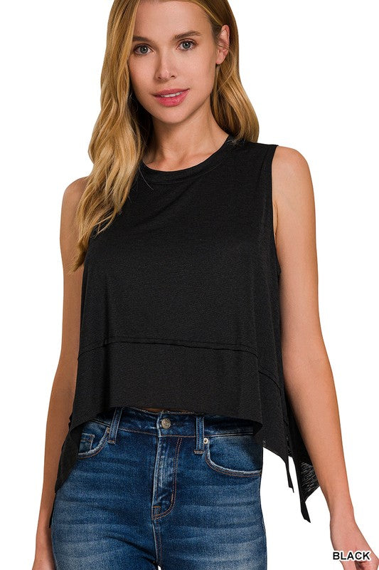 Light Layer (Black) Side Slit Sleeveless Top