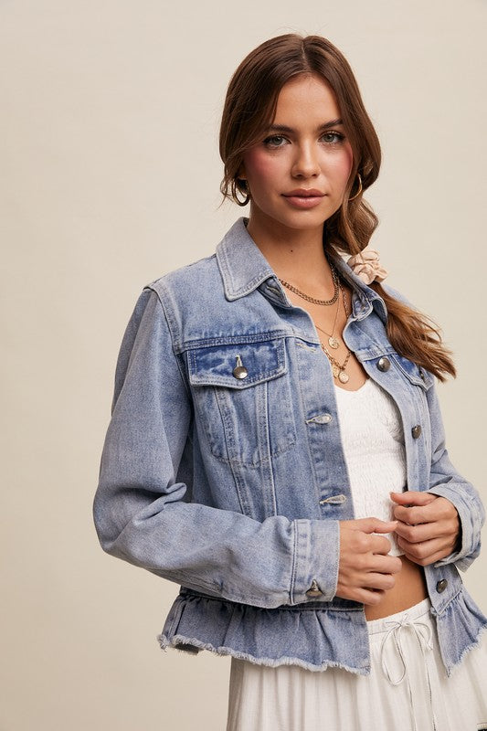 Respectfully So Ruffle Hem Denim Jacket