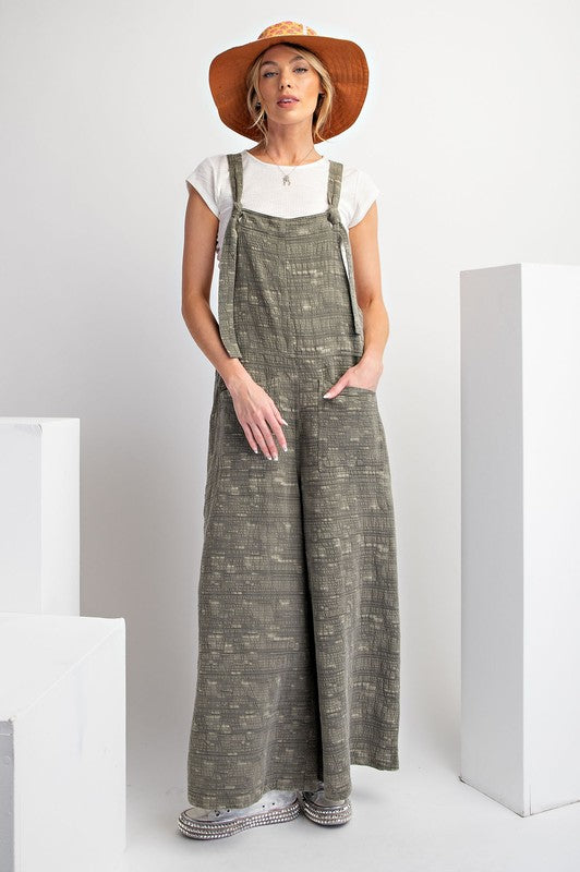 Text Me Later (Olive) Textured Overalls