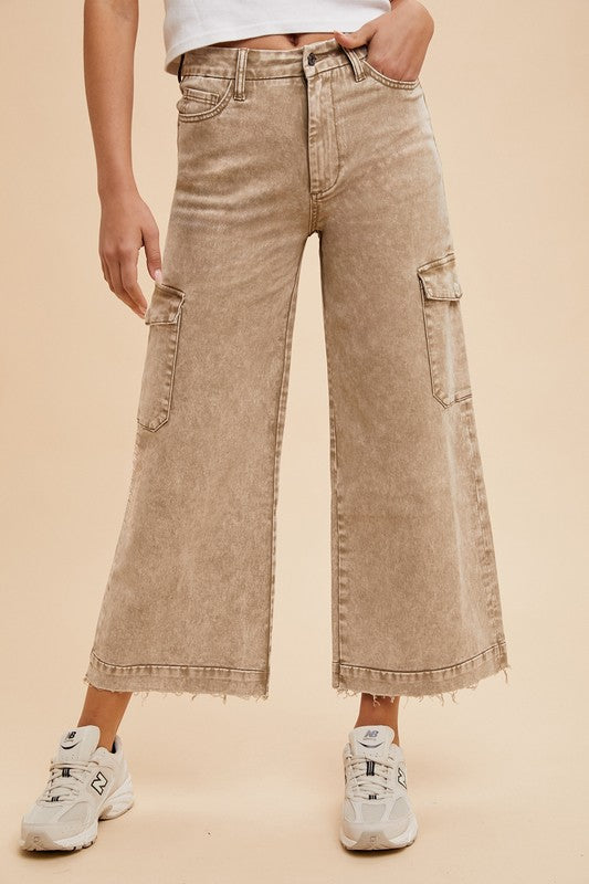 Perfect Rhythm (Tan) Wide Crop Jeans