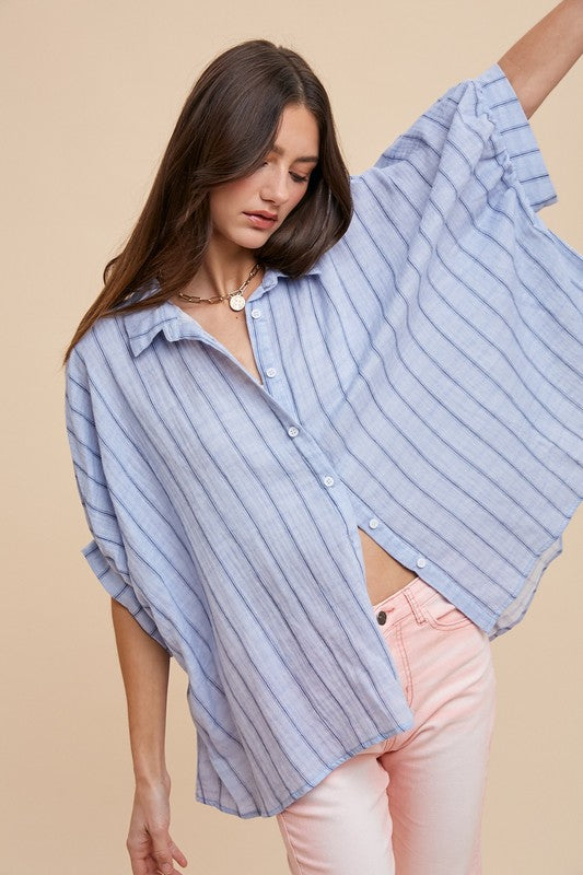 Time Will Tell (Blue) Oversized Blouse