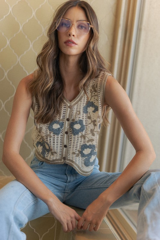 Groovy Gal Embroidered Crochet Vest