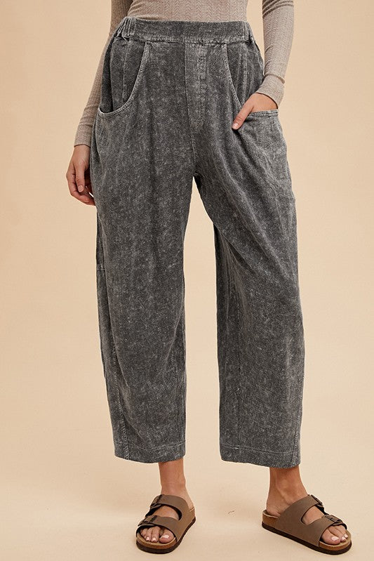 Saving Time (Black) Washed Barrel Pants