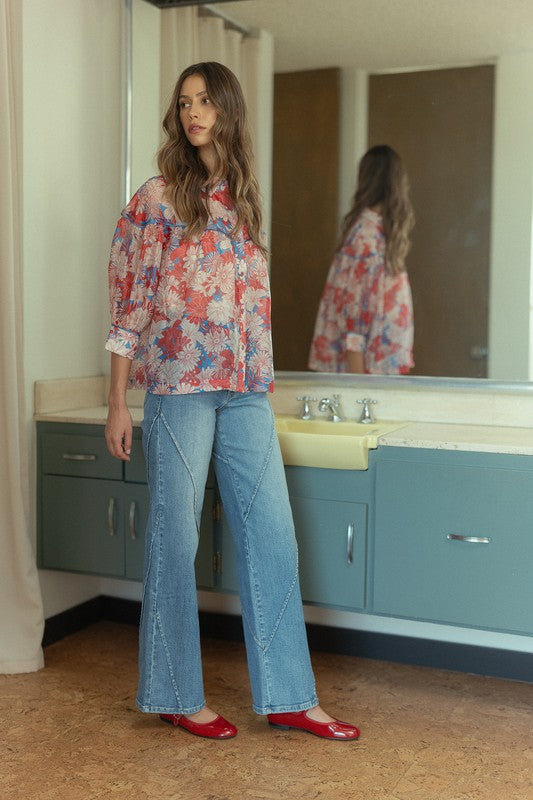 Seams Perfect H Rise Wide Leg Jeans