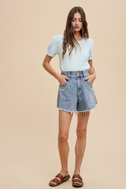 Double Down Two Button Denim Shorts