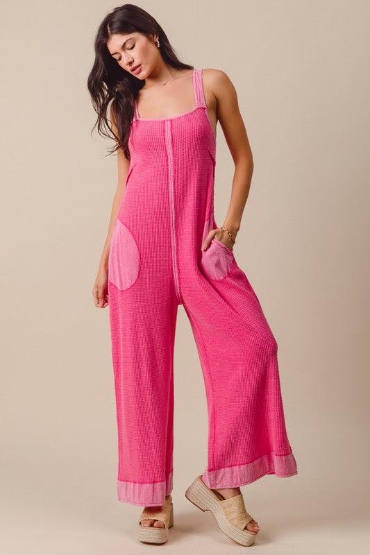 Carefree Vibe (Pink) Waffle Overalls
