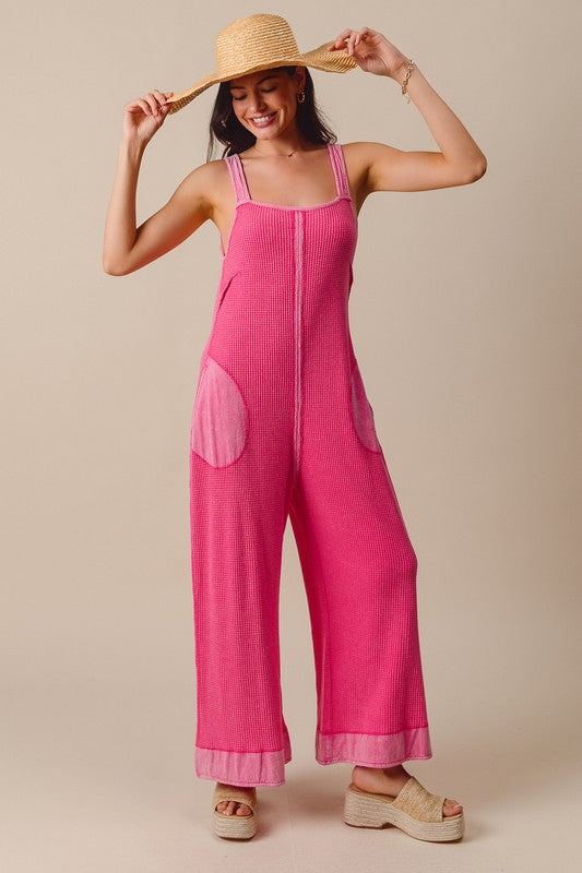 Carefree Vibe (Pink) Waffle Overalls