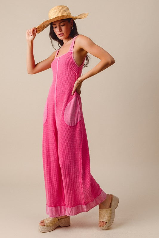 Carefree Vibe (Pink) Waffle Overalls