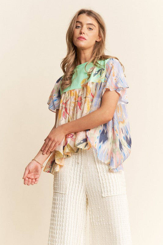 Mystic Floral Patchwork Boho SS Top