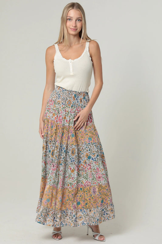 Flower Market Boho Floral Tiered Skirt